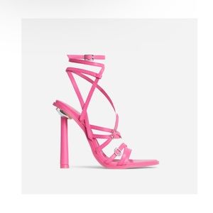 EgoShoes SAILING-DAY STRAPPY OPEN TOE ROUND THIN BLOCK HEEL IN PINK FAUX LEATHER